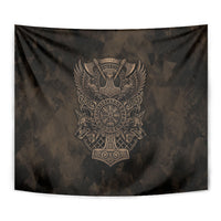 Viking Raven Wolf Vegvisir Tapestry Nordic Runic Engraving Style