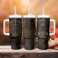 Viking Raven Wolf Vegvisir Tumbler With Handle Nordic Runic Engraving Style