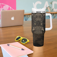 Viking Raven Wolf Vegvisir Tumbler With Handle Nordic Runic Engraving Style