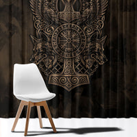 Viking Raven Wolf Vegvisir Window Curtain Nordic Runic Engraving Style