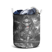 Viking Warrior Raven Axe Vegvisir Laundry Basket Odin Warrior Nordic Runic Engraved Illustration Style