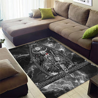 Viking Warrior Raven Axe Vegvisir Area Rug Odin Warrior Nordic Runic Engraved Illustration Style