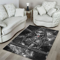Viking Warrior Raven Axe Vegvisir Area Rug Odin Warrior Nordic Runic Engraved Illustration Style