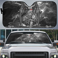 Viking Warrior Raven Axe Vegvisir Auto Sun Shade Odin Warrior Nordic Runic Engraved Illustration Style