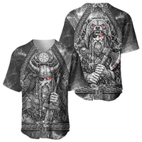 Viking Warrior Raven Axe Vegvisir Baseball Jersey Odin Warrior Nordic Runic Engraved Illustration Style