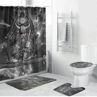 Viking Warrior Raven Axe Vegvisir Bathroom Set Odin Warrior Nordic Runic Engraved Illustration Style