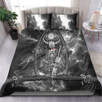 Viking Warrior Raven Axe Vegvisir Bedding Set Odin Warrior Nordic Runic Engraved Illustration Style