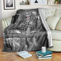 Viking Warrior Raven Axe Vegvisir Blanket Odin Warrior Nordic Runic Engraved Illustration Style