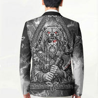 Viking Warrior Raven Axe Vegvisir Blazer Odin Warrior Nordic Runic Engraved Illustration Style