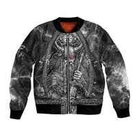 Viking Warrior Raven Axe Vegvisir Bomber Jacket Odin Warrior Nordic Runic Engraved Illustration Style