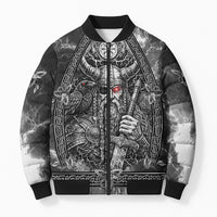 Viking Warrior Raven Axe Vegvisir Bomber Puffer Jacket Odin Warrior Nordic Runic Engraved Illustration Style