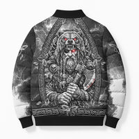 Viking Warrior Raven Axe Vegvisir Bomber Puffer Jacket Odin Warrior Nordic Runic Engraved Illustration Style