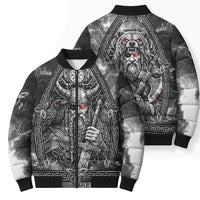 Viking Warrior Raven Axe Vegvisir Bomber Puffer Jacket Odin Warrior Nordic Runic Engraved Illustration Style