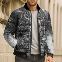 Viking Warrior Raven Axe Vegvisir Bomber Puffer Jacket Odin Warrior Nordic Runic Engraved Illustration Style