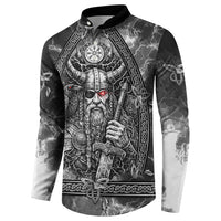 Viking Warrior Raven Axe Vegvisir Button Sweatshirt Odin Warrior Nordic Runic Engraved Illustration Style