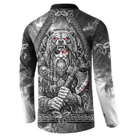 Viking Warrior Raven Axe Vegvisir Button Sweatshirt Odin Warrior Nordic Runic Engraved Illustration Style