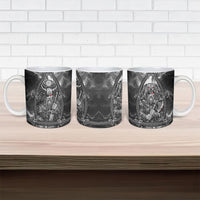Viking Warrior Raven Axe Vegvisir Ceramic Mug Odin Warrior Nordic Runic Engraved Illustration Style