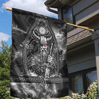 Viking Warrior Raven Axe Vegvisir Garden Flag Odin Warrior Nordic Runic Engraved Illustration Style
