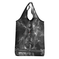 Viking Warrior Raven Axe Vegvisir Grocery Bag Odin Warrior Nordic Runic Engraved Illustration Style