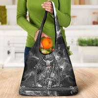 Viking Warrior Raven Axe Vegvisir Grocery Bag Odin Warrior Nordic Runic Engraved Illustration Style