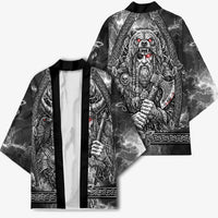 Viking Warrior Raven Axe Vegvisir Kimono Odin Warrior Nordic Runic Engraved Illustration Style