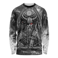 Viking Warrior Raven Axe Vegvisir Long Sleeve Shirt Odin Warrior Nordic Runic Engraved Illustration Style