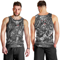 Viking Warrior Raven Axe Vegvisir Men Tank Top Odin Warrior Nordic Runic Engraved Illustration Style