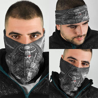 Viking Warrior Raven Axe Vegvisir Neck Gaiter Odin Warrior Nordic Runic Engraved Illustration Style