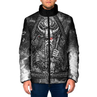 Viking Warrior Raven Axe Vegvisir Padded Jacket Odin Warrior Nordic Runic Engraved Illustration Style