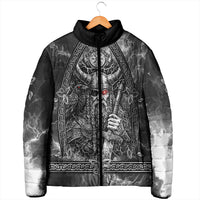 Viking Warrior Raven Axe Vegvisir Padded Jacket Odin Warrior Nordic Runic Engraved Illustration Style