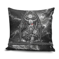 Viking Warrior Raven Axe Vegvisir Pillow Cover Odin Warrior Nordic Runic Engraved Illustration Style