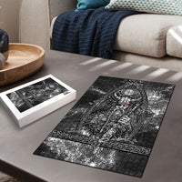 Viking Warrior Raven Axe Vegvisir Puzzle Odin Warrior Nordic Runic Engraved Illustration Style