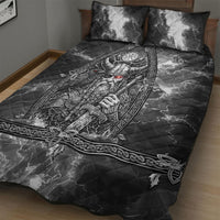 Viking Warrior Raven Axe Vegvisir Quilt Bed Set Odin Warrior Nordic Runic Engraved Illustration Style