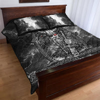 Viking Warrior Raven Axe Vegvisir Quilt Bed Set Odin Warrior Nordic Runic Engraved Illustration Style