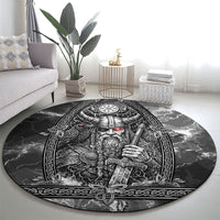 Viking Warrior Raven Axe Vegvisir Round Carpet Odin Warrior Nordic Runic Engraved Illustration Style