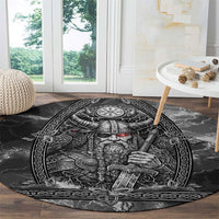 Viking Warrior Raven Axe Vegvisir Round Carpet Odin Warrior Nordic Runic Engraved Illustration Style