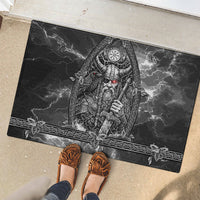 Viking Warrior Raven Axe Vegvisir Rubber Doormat Odin Warrior Nordic Runic Engraved Illustration Style