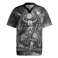 Viking Warrior Raven Axe Vegvisir Rugby Jersey Odin Warrior Nordic Runic Engraved Illustration Style