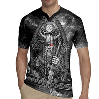 Viking Warrior Raven Axe Vegvisir Rugby Jersey Odin Warrior Nordic Runic Engraved Illustration Style