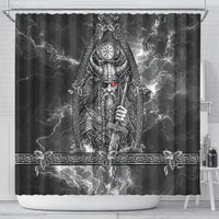 Viking Warrior Raven Axe Vegvisir Shower Curtain Odin Warrior Nordic Runic Engraved Illustration Style