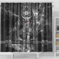 Viking Warrior Raven Axe Vegvisir Shower Curtain Odin Warrior Nordic Runic Engraved Illustration Style
