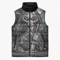 Viking Warrior Raven Axe Vegvisir Sleeveless Puffer Jacket Odin Warrior Nordic Runic Engraved Illustration Style