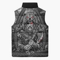 Viking Warrior Raven Axe Vegvisir Sleeveless Puffer Jacket Odin Warrior Nordic Runic Engraved Illustration Style