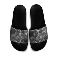 Viking Warrior Raven Axe Vegvisir Slide Sandals Odin Warrior Nordic Runic Engraved Illustration Style
