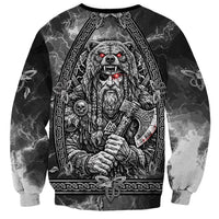 Viking Warrior Raven Axe Vegvisir Sweatshirt Odin Warrior Nordic Runic Engraved Illustration Style