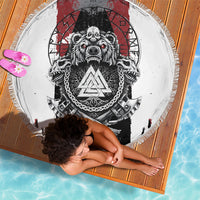Viking Berserker Bear Valknut Vegvisir Beach Blanket Nordic Runic Warrior Engraving Style