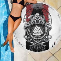 Viking Berserker Bear Valknut Vegvisir Beach Blanket Nordic Runic Warrior Engraving Style