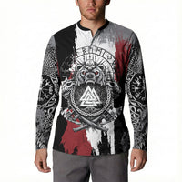 Viking Berserker Bear Valknut Vegvisir Button Sweatshirt Nordic Runic Warrior Engraving Style