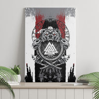 Viking Berserker Bear Valknut Vegvisir Canvas Wall Art Nordic Runic Warrior Engraving Style
