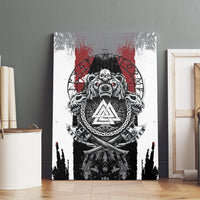Viking Berserker Bear Valknut Vegvisir Canvas Wall Art Nordic Runic Warrior Engraving Style
